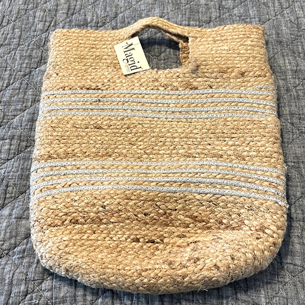 Magid Natural Straw Satchel with White Stripes